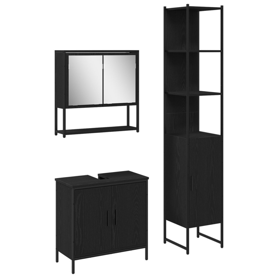 Set de Mobilier pentru Baie 3 Piese Negru Stejar Lemn Prelucrat - 1 | YEO