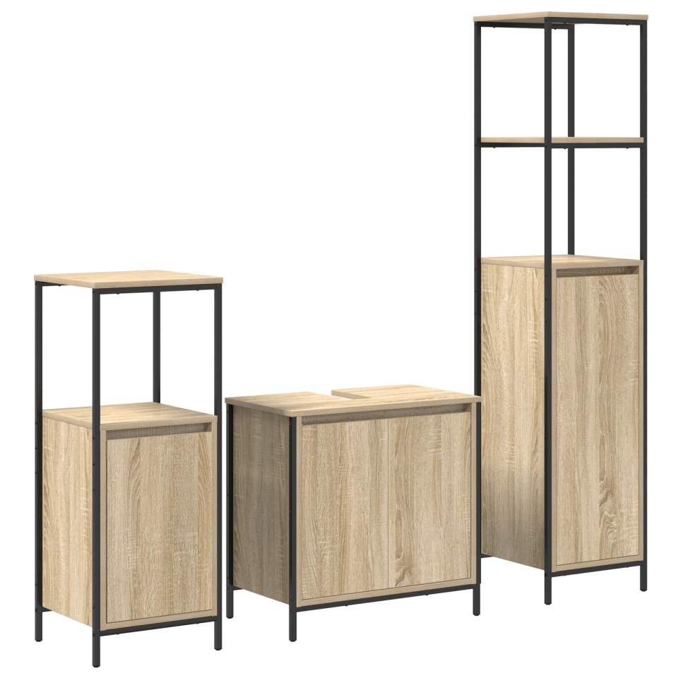 Set de mobilier pentru baie , 3 piese, Stejar Sonoma, lemn prelucrat - 1 | YEO