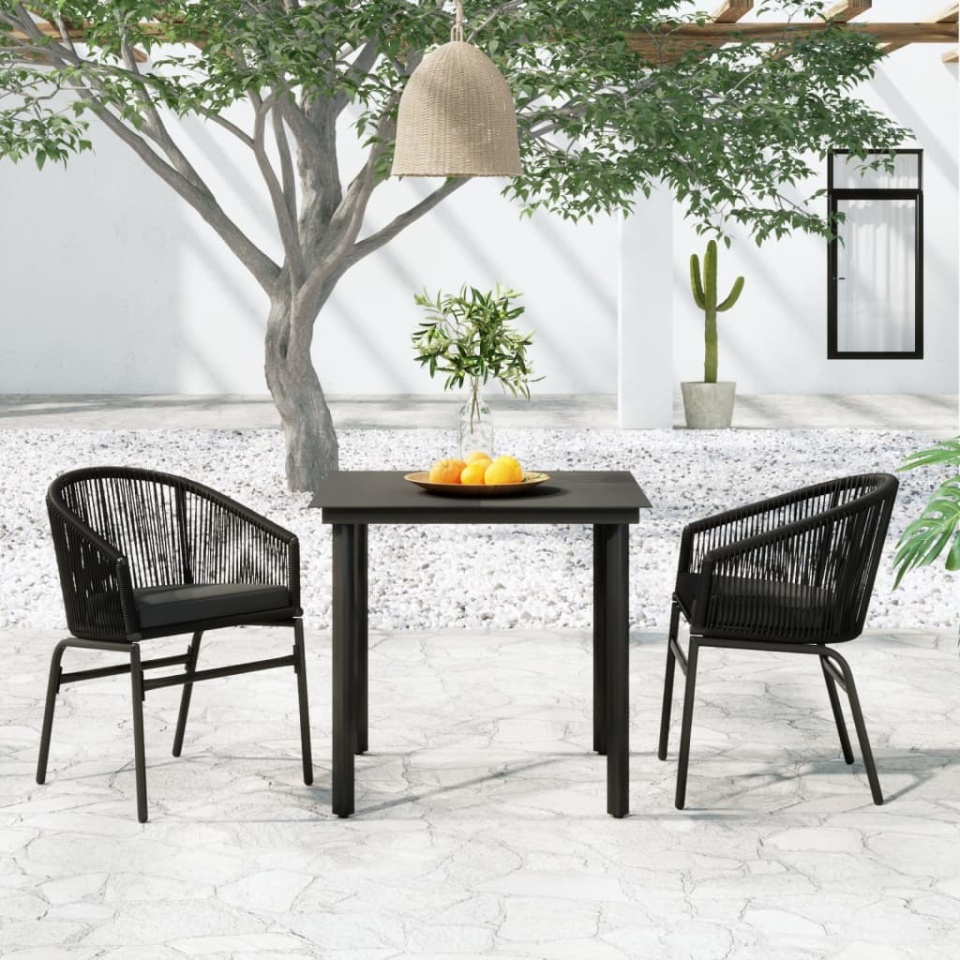 Set de mobilier pentru grădină, 3 piese, negru
