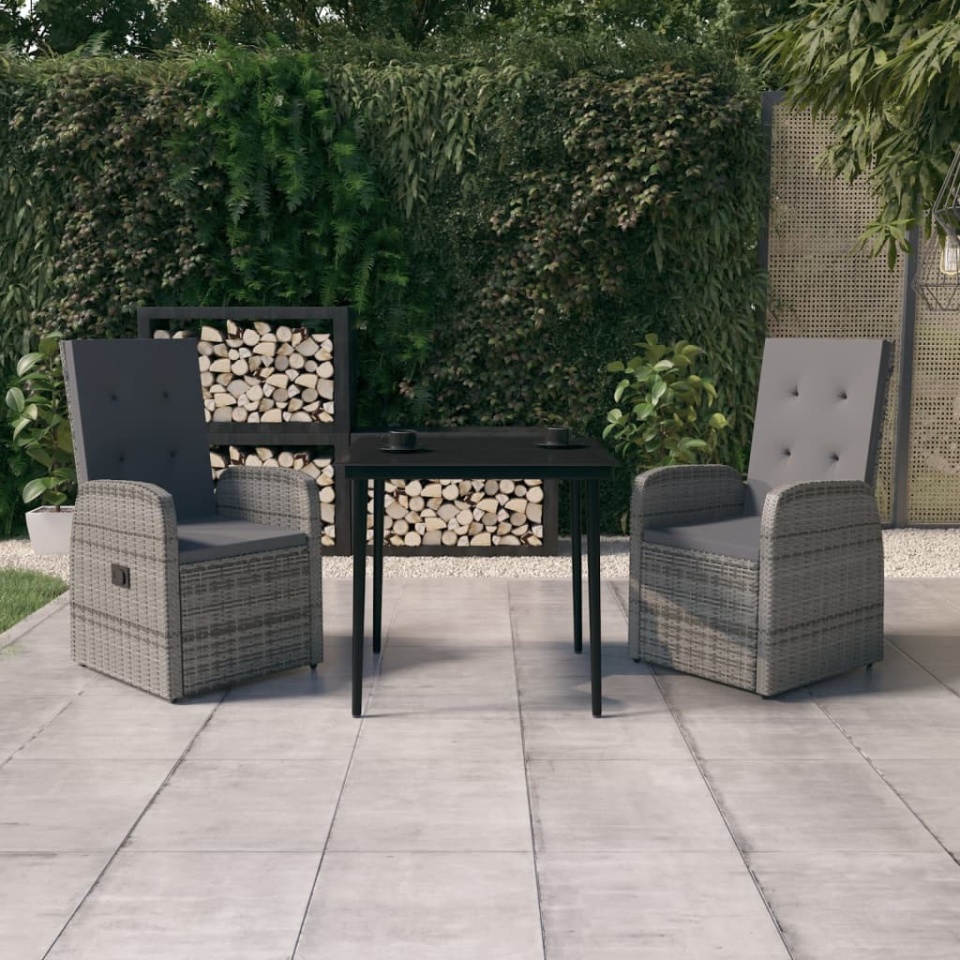 Set de mobilier pentru grădină, cu perne, 3 piese, gri
