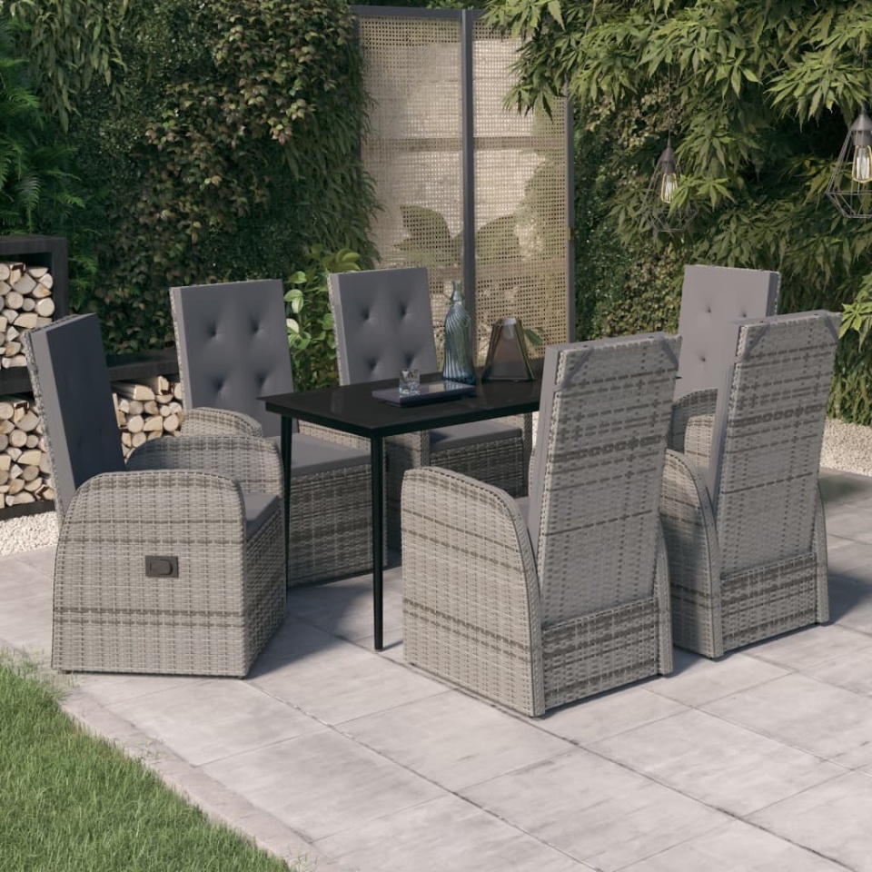 Set de mobilier pentru grădină, cu perne, 7 piese, gri