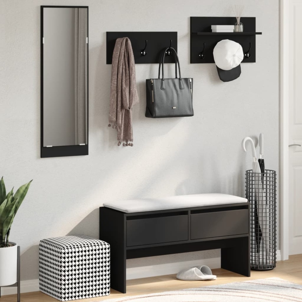 Set de mobilier pentru hol, 4 piese, negru, lemn prelucrat - 2 | YEO