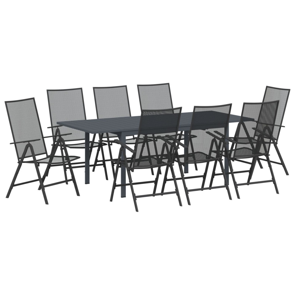 Set de mobilier pentru hol 9 Piese Oțel Anthracit, Masă extensibilă pentru grădină Anthracit (140-210)x90x73 cm Oțel - 1 | YEO