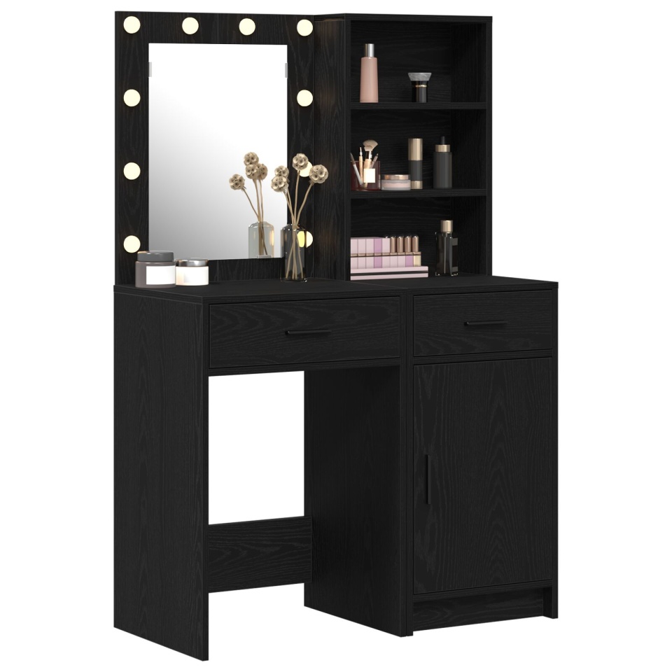Set de oglindă de toaletă 2 piese cu LED Negru din lemn prelucrat - 2 | YEO