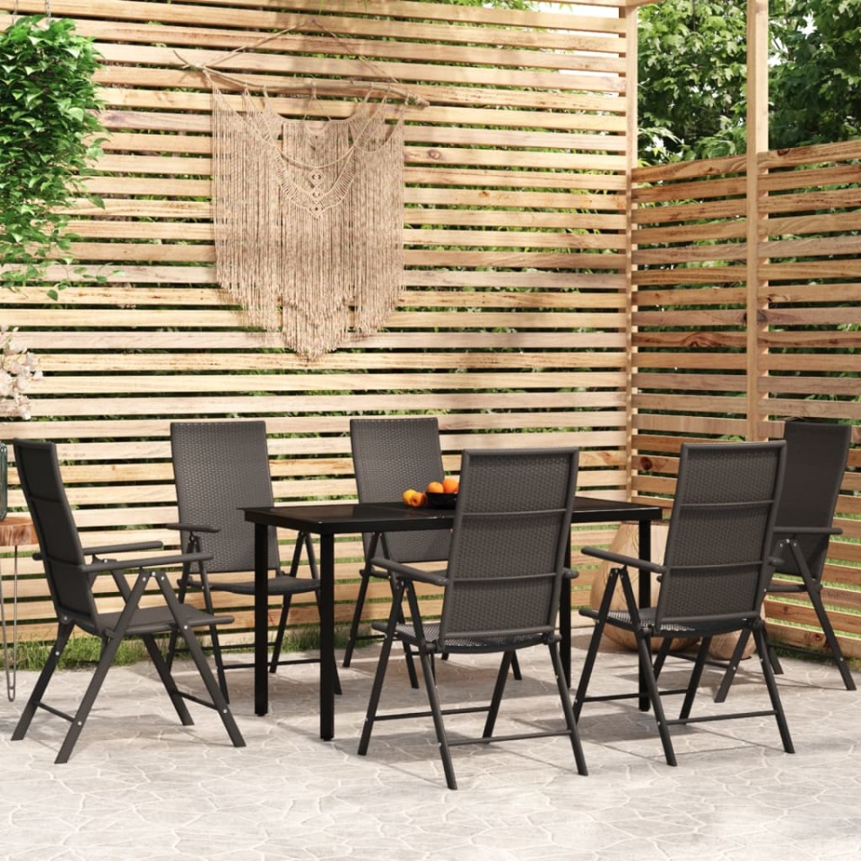 Set de servit masa pentru grădină, 7 piese, negru