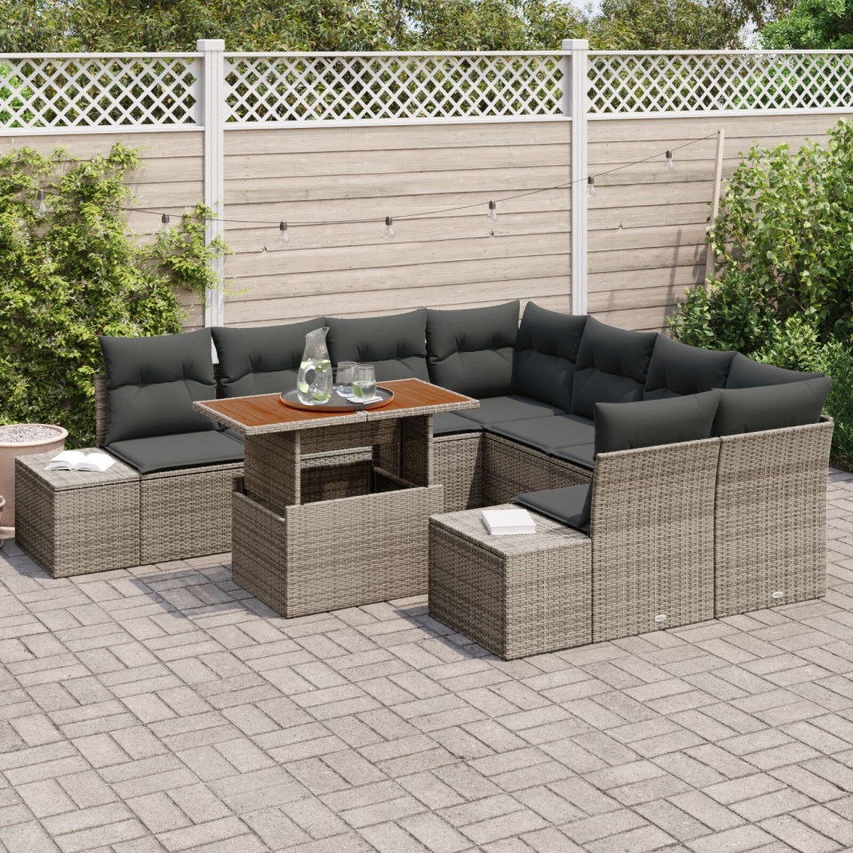 Set de Sofa de Grădină Set de 9 Gri Rattan polimeric - 2 | YEO