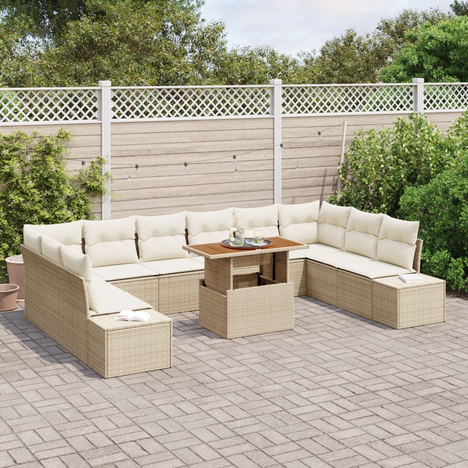 Set de Sofa pentru Grădină Set de 11 Bej Ratan, Poliester - 2 | YEO