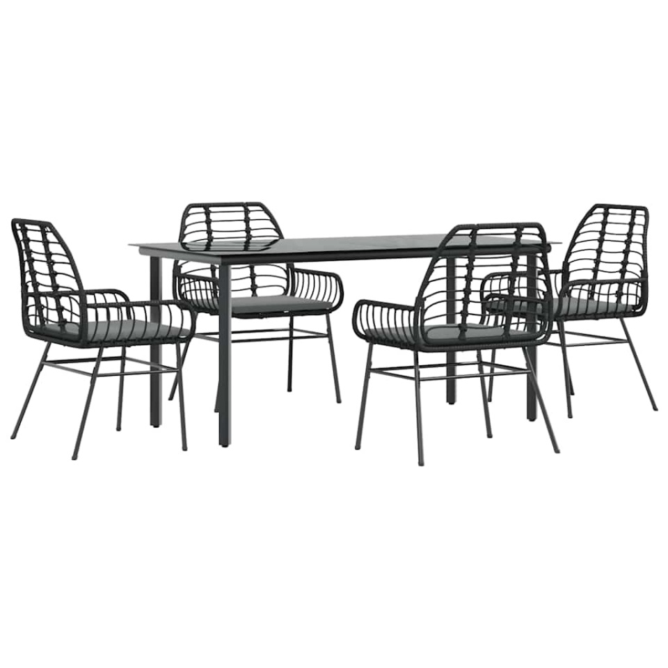 Set de sufragerie de grădină 5 piese neagră Sticlă Poly Rattan - 1 | YEO