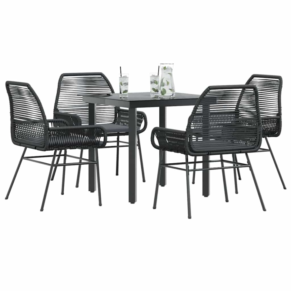 Set de sufragerie de grădină 5 piese neagră Sticlă Poly Rattan