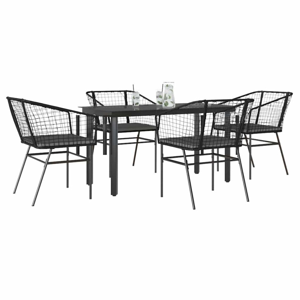 Set de sufragerie de grădină 5 piese neagră Sticlă Poly Rattan