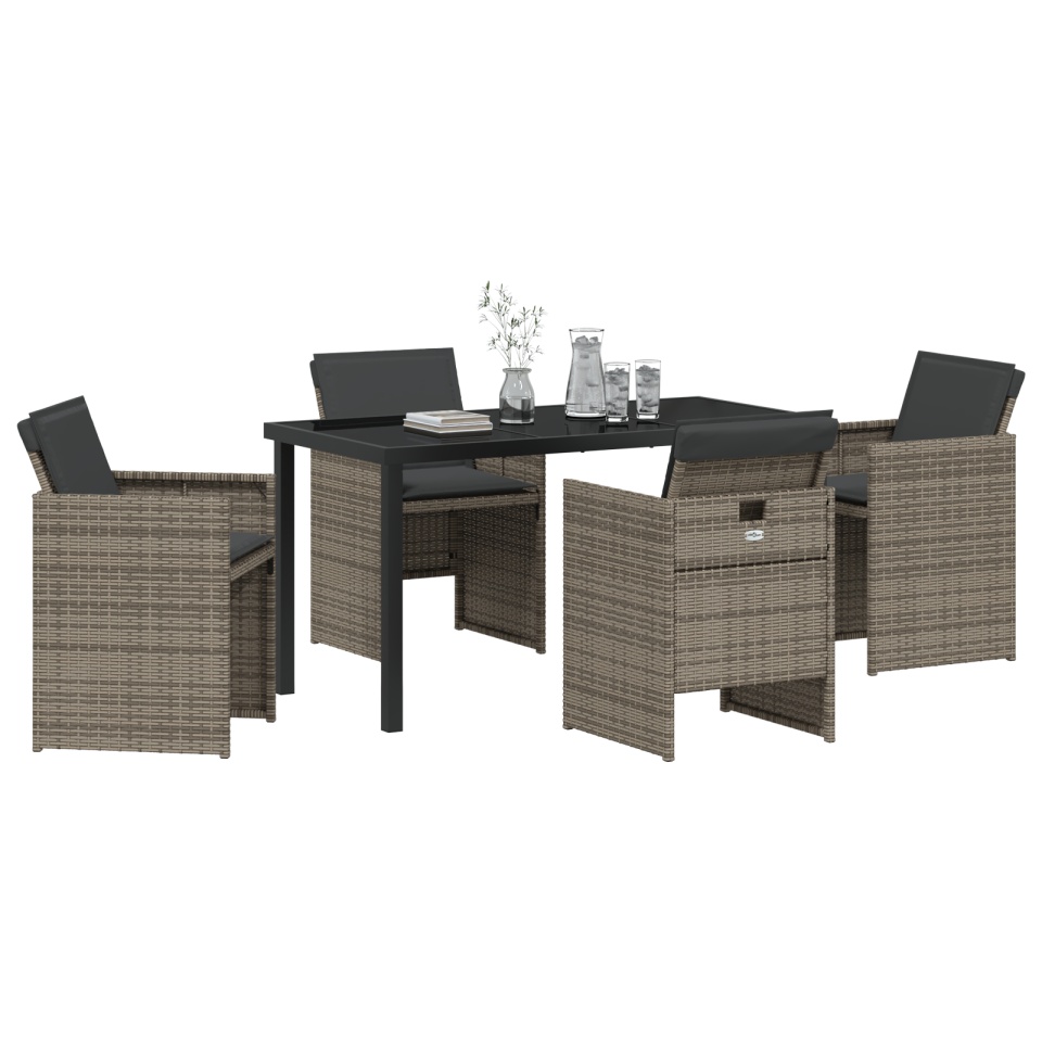 Set dining grădină 5 piese cu perne gri din ratan poli - 2 | YEO