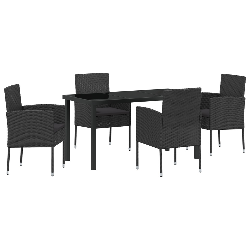Set Dining Grădină 5 Piese cu Perne Rattan Polimer Negru - 1 | YEO