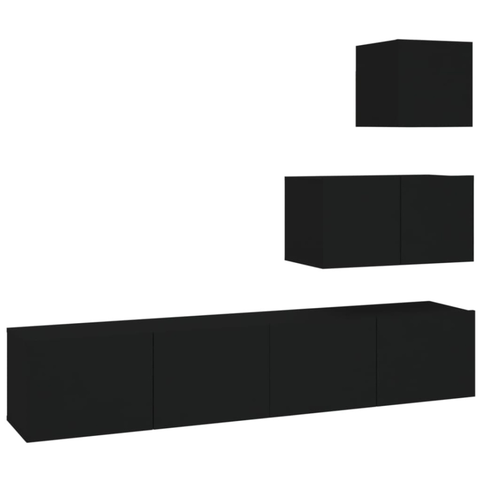 Set dulap TV, 4 piese, negru, lemn prelucrat - 1 | YEO