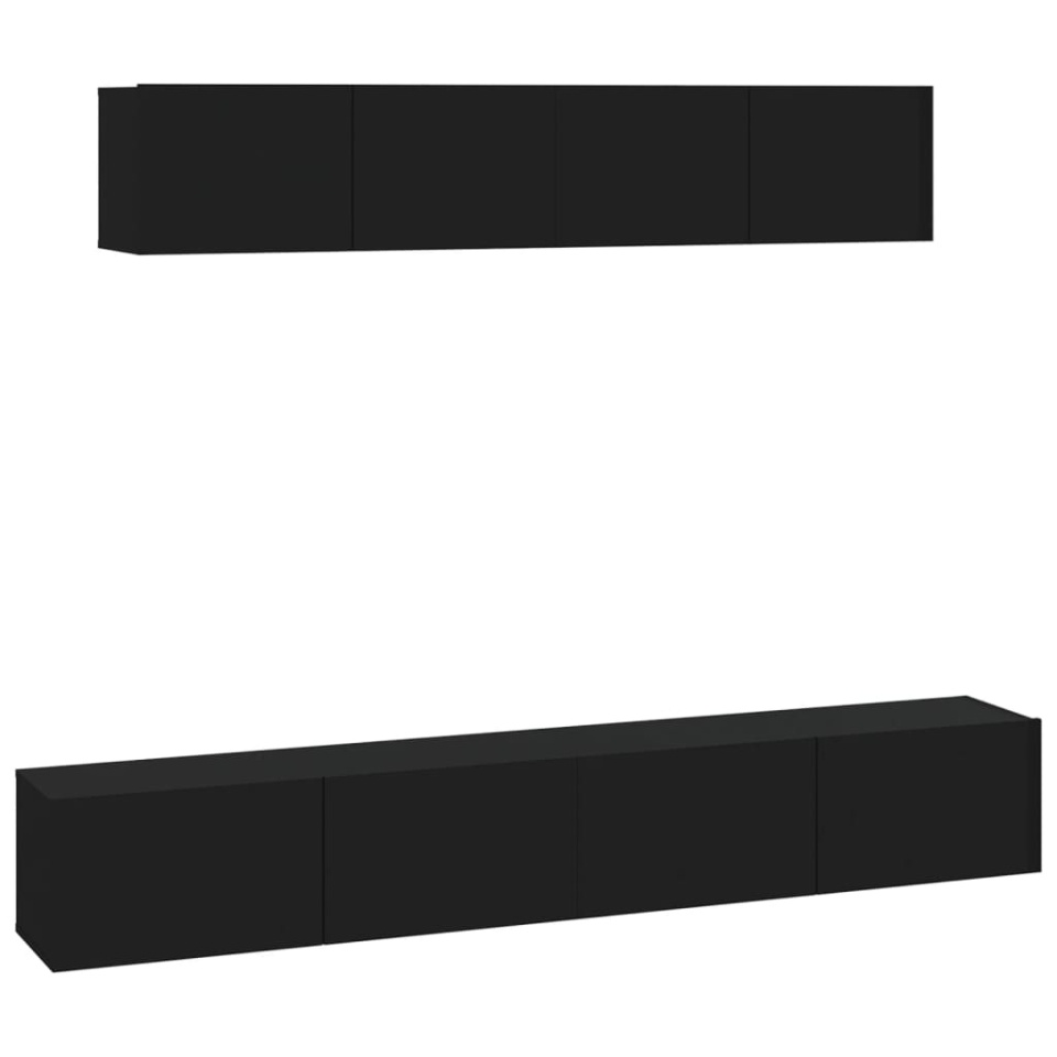 Set dulap TV, 4 piese, negru, lemn prelucrat - 1 | YEO