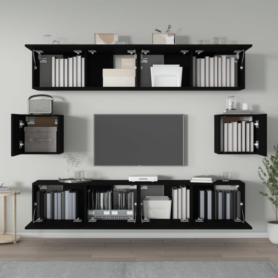 Set dulap TV, 6 piese, negru, lemn prelucrat - 2 | YEO