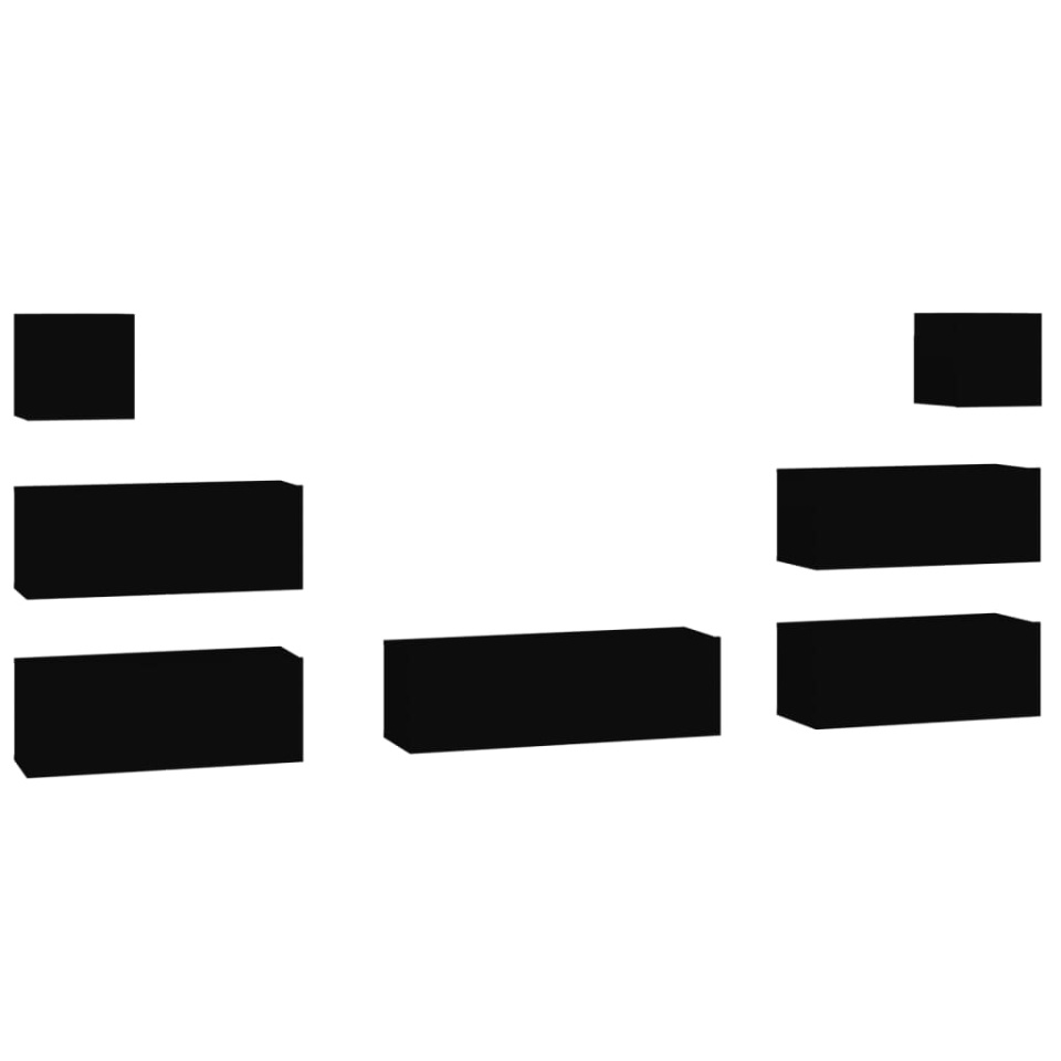 Set dulap TV, 7 piese, negru, lemn prelucrat - 1 | YEO