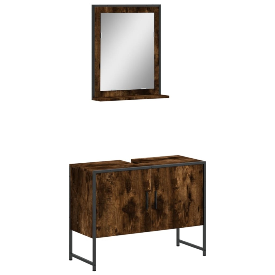 Set dulapuri de baie, 2 piese, stejar afumat, lemn prelucrat - 1 | YEO