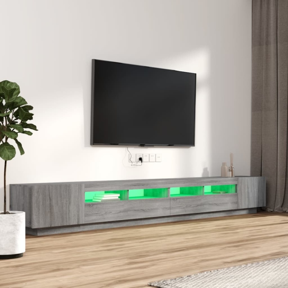Set dulapuri TV cu LED, 3 piese, gri sonoma, lemn prelucrat - 3 | YEO