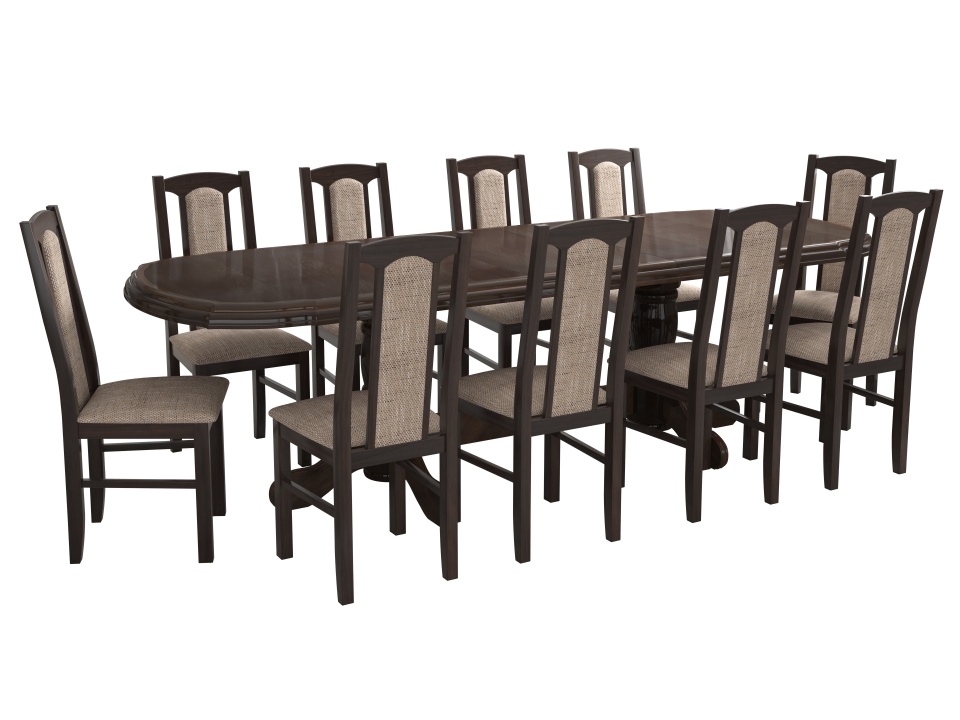 Set masa extensibila jork 200x250 cm, lemn masiv wenge, cu 10 scaune tapitate stofa gri, s-37 W2 - 2 | YEO