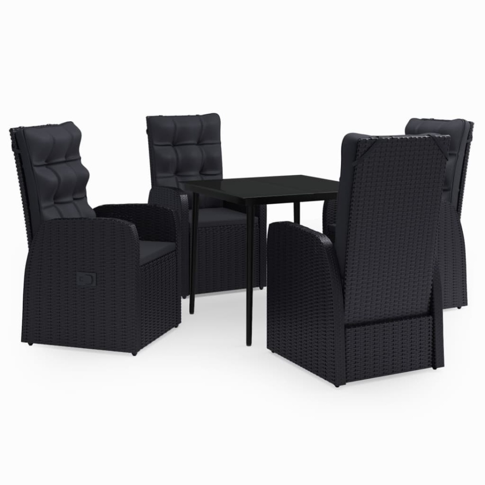 Set masă pentru grădină, 5 piese, cu perne, negru - 1 | YEO