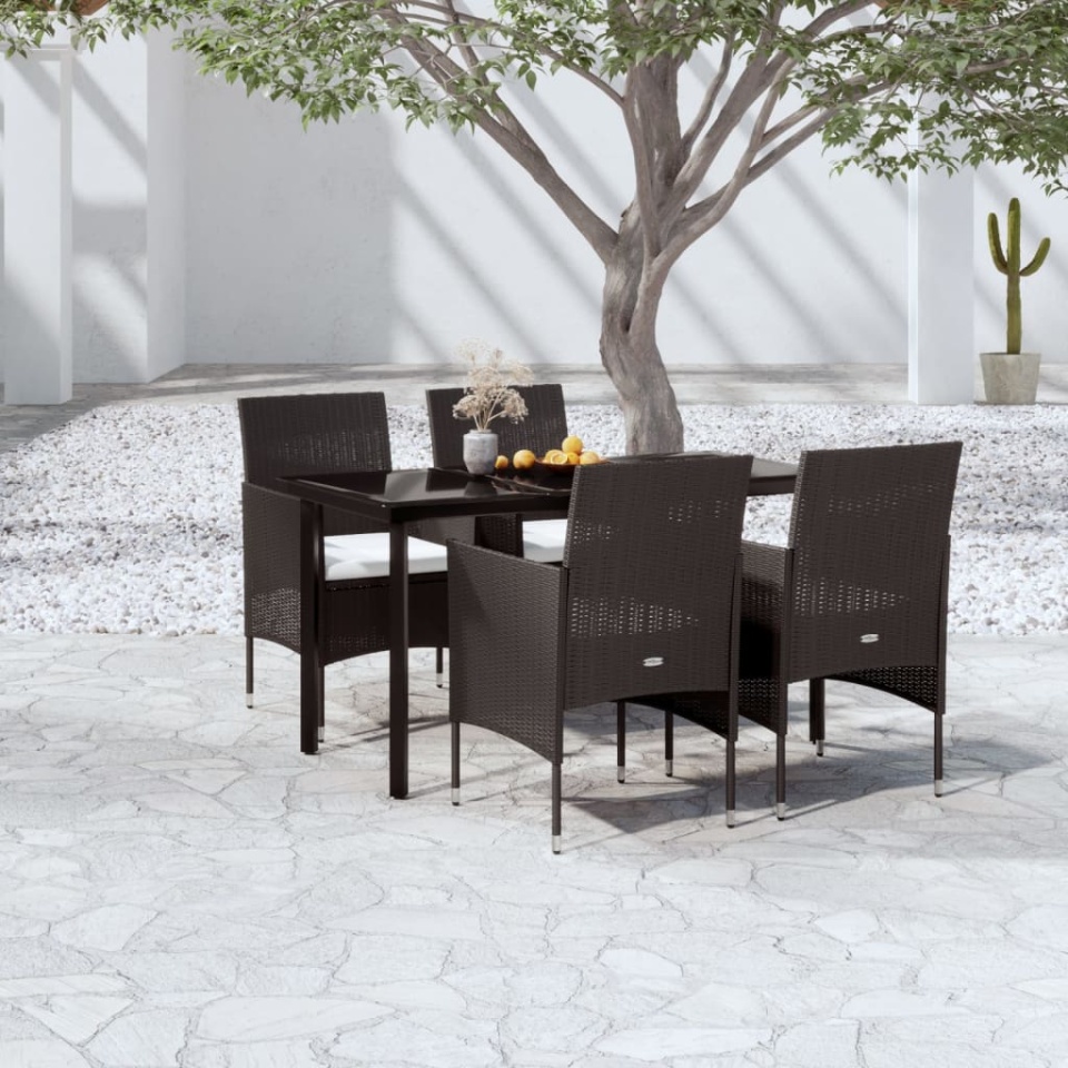Set masă pentru grădină, 5 piese, cu perne, negru