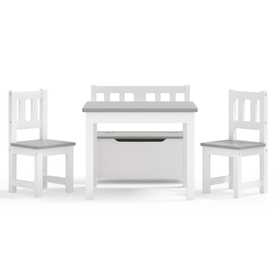 Set masă&scaune pentru copii, 4 piese, alb și gri, MDF - 2 | YEO