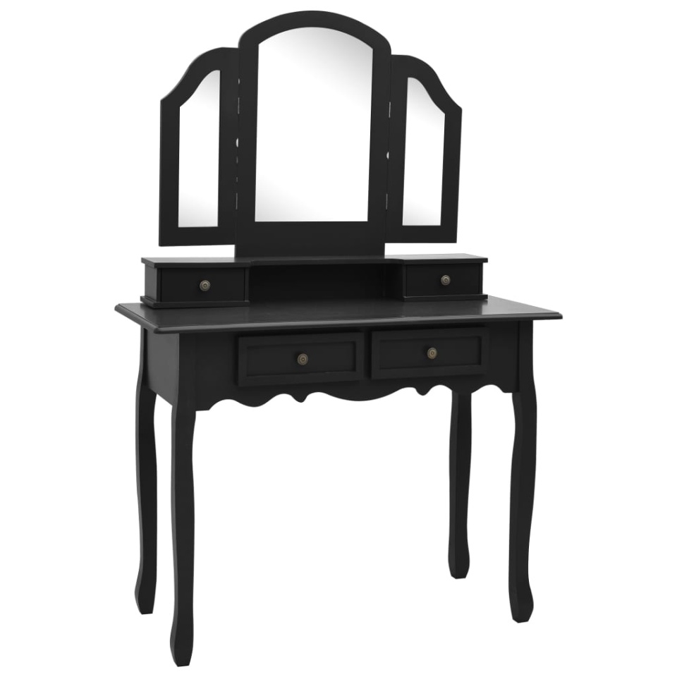 Set masă toaletă cu taburet negru 100x40x146 cm lemn paulownia - 1 | YEO