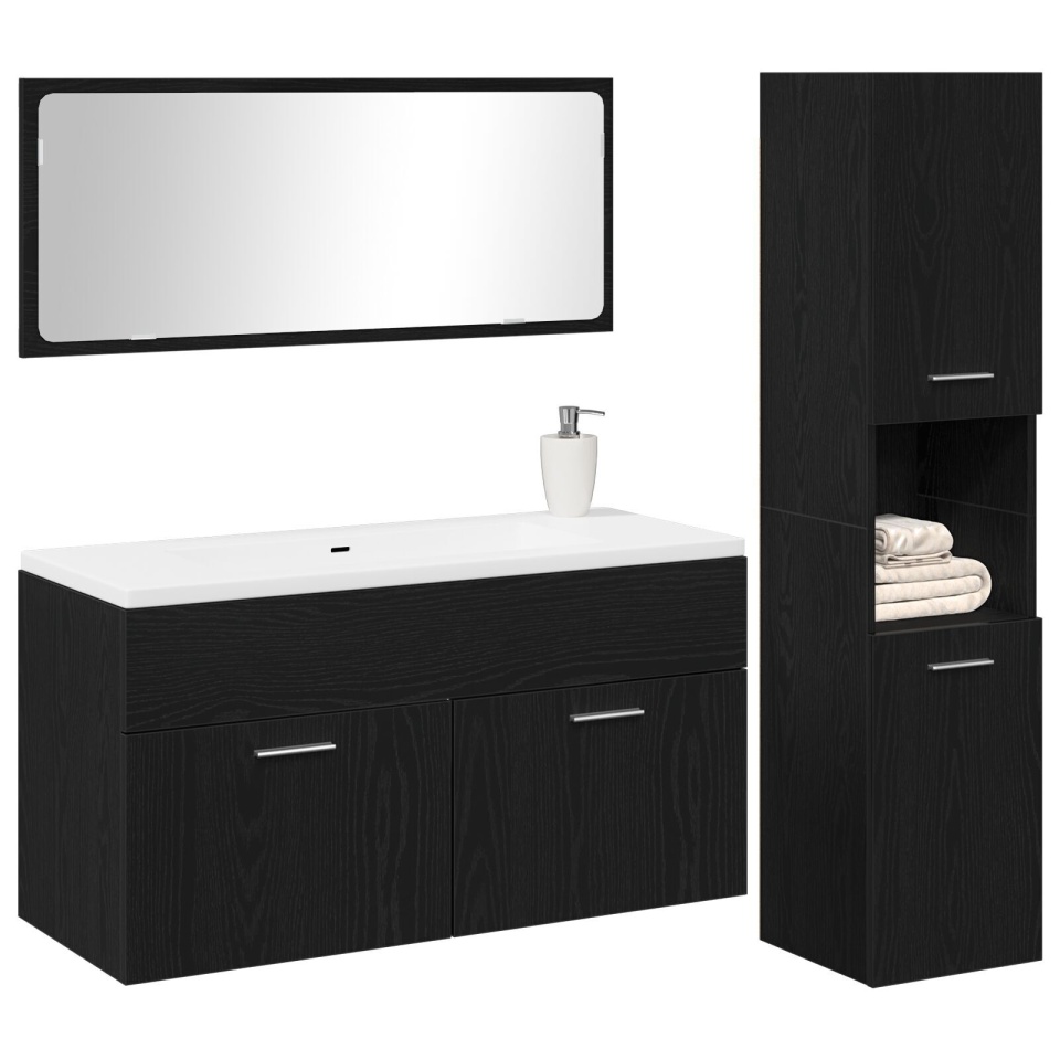 Set mobilă baie 3 piese din stejar negru, lemn ingineresc - 2 | YEO