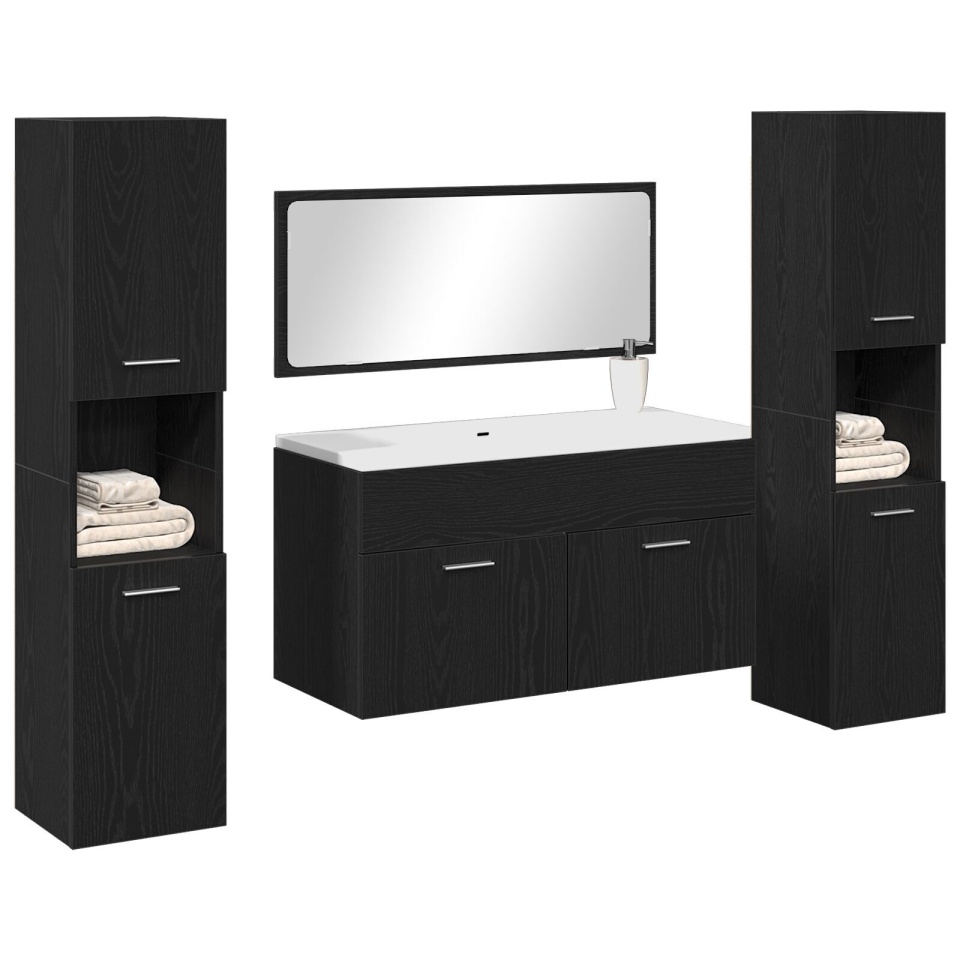 Set mobilier baie 4 piese din lemn prelucrat negru - 2 | YEO