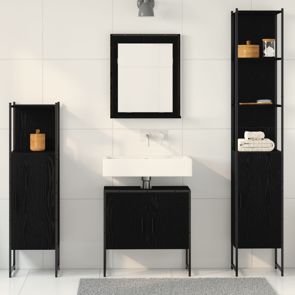 Set Mobilier Baie 4 Piese Stejar Negru - Lemn Prelucrat - 3 | YEO
