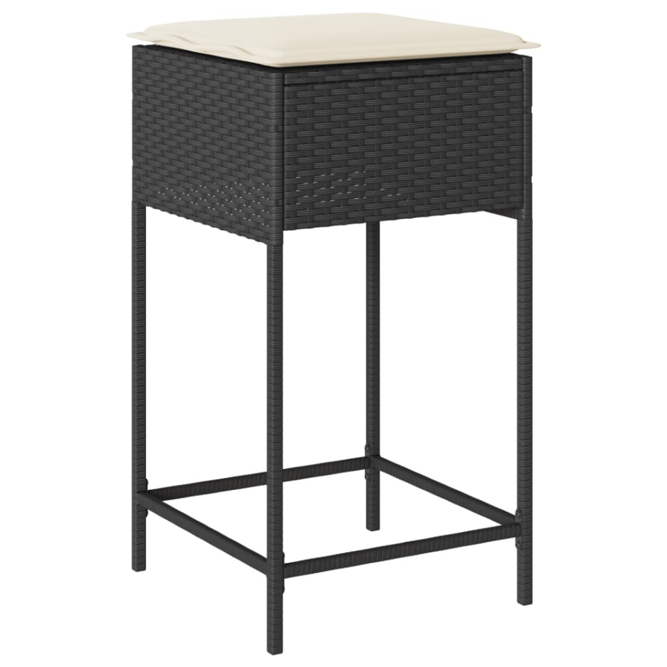 Set mobilier bar de grădină cu perne, 3 piese, negru, poliratan - 3 | YEO