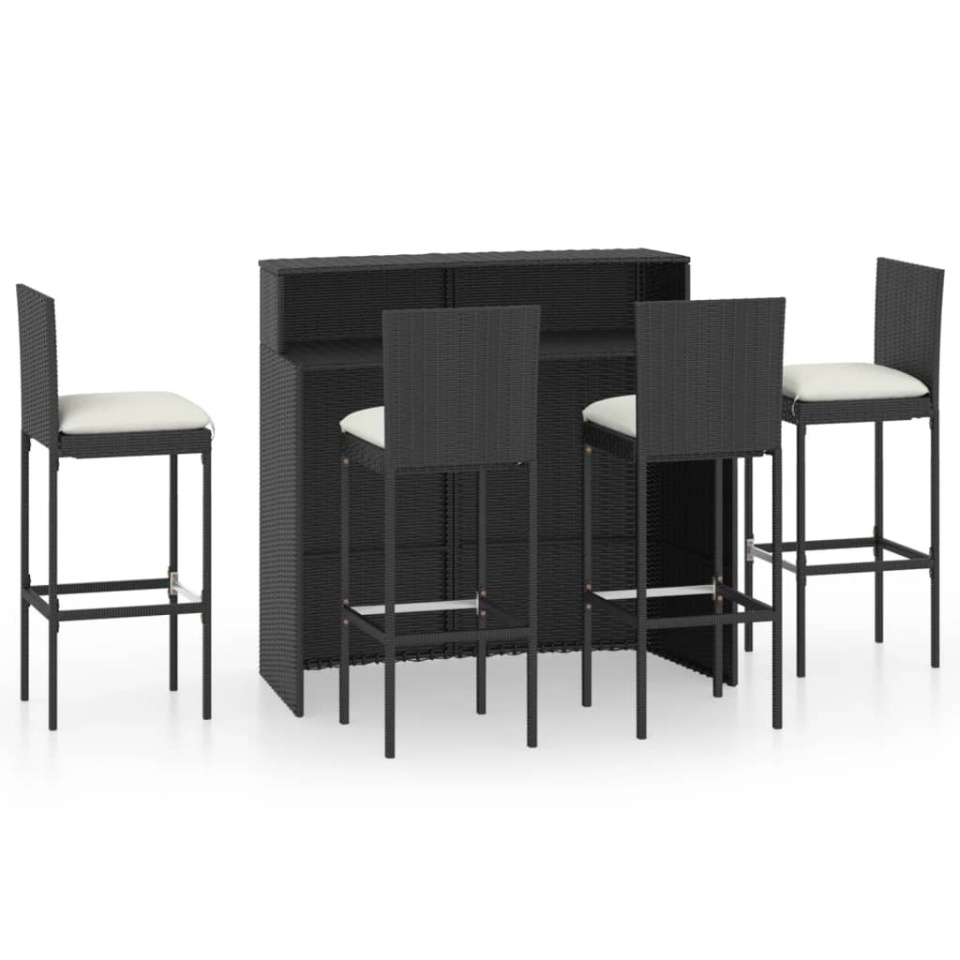 Set mobilier bar de grădină cu perne, 5 piese, negru - 1 | YEO
