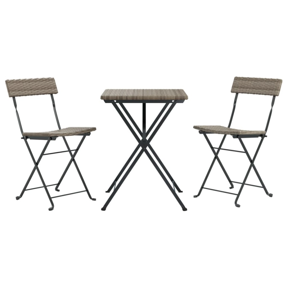 Set mobilier bistro pliabil, 3 piese, gri, poliratan - 2 | YEO