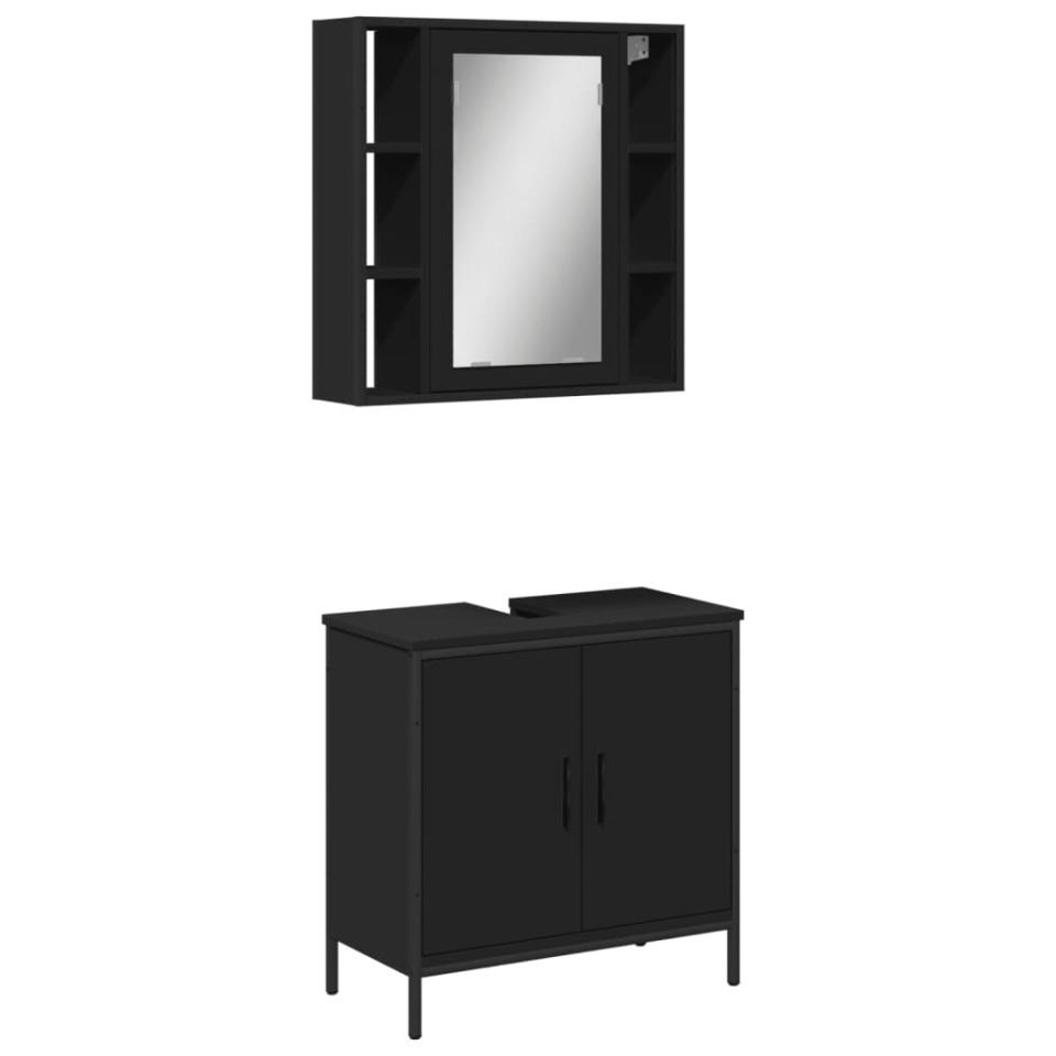 Set mobilier de baie, 2 piese, negru, lemn compozit - 1 | YEO