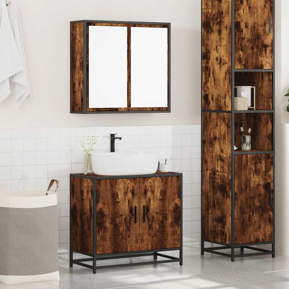 Set mobilier de baie, 2 piese, stejar fumuriu, lemn prelucrat - 2 | YEO
