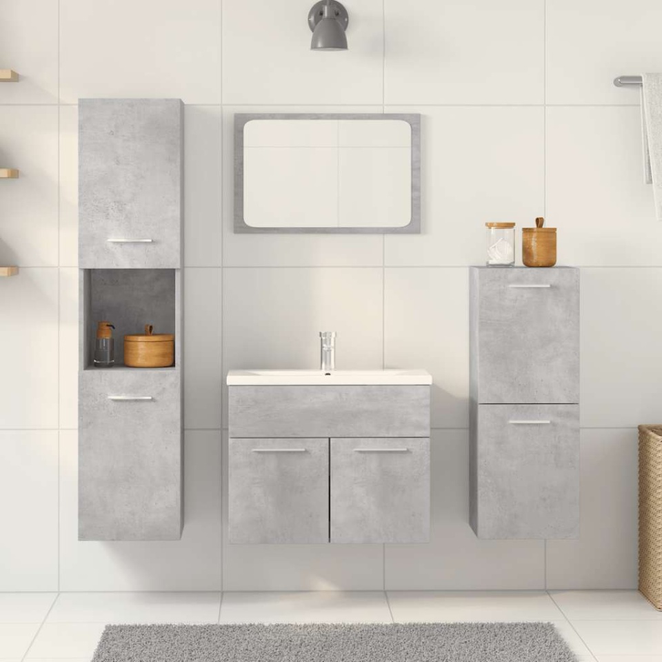 Set mobilier de baie, 4 piese, gri beton, lemn compozit - 2 | YEO