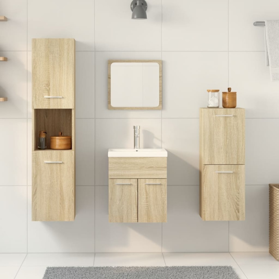 Set mobilier de baie, 4 piese, stejar sonoma, lemn prelucrat - 2 | YEO
