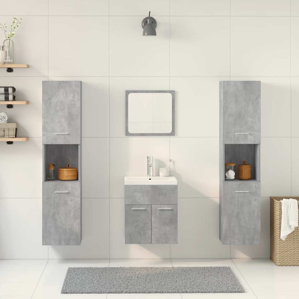 Set mobilier de baie, 5 piese, gri beton, lemn prelucrat - 2 | YEO