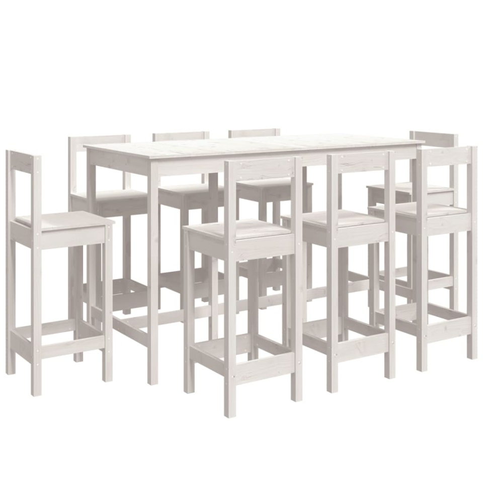 Set mobilier de bar, 9 piese, alb, lemn masiv de pin - 1 | YEO
