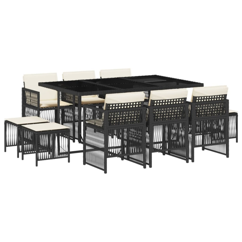 Set mobilier de exterior cu perne, 11 piese, negru, poliratan - 1 | YEO
