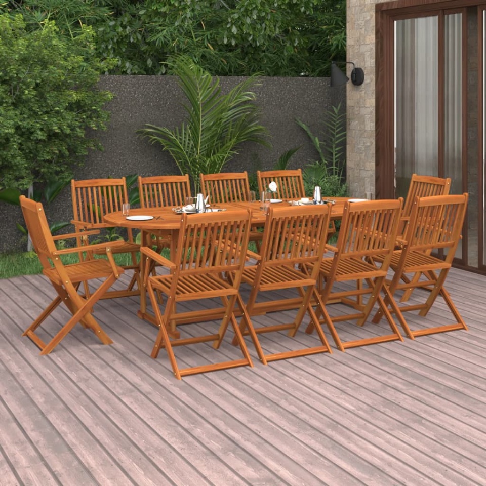 Set mobilier de grădină 11 piese 220x90x75cm, lemn masiv acacia