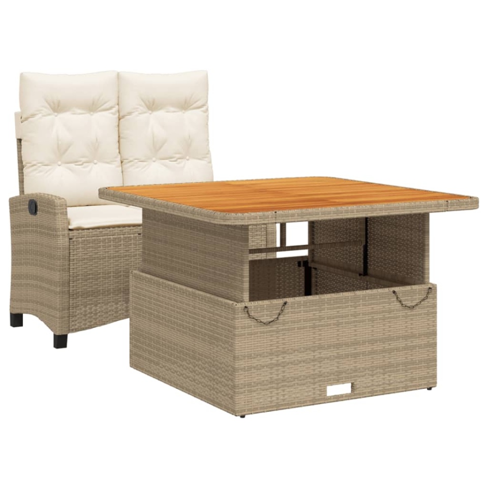 Set mobilier de grădină, 2 piese, cu perne, bej, poliratan - 1 | YEO