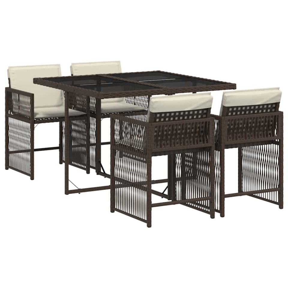 Set mobilier de grădină, 5 piese, cu perne, maro, poliratan - 1 | YEO