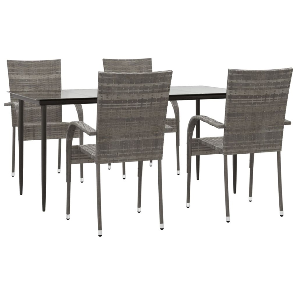 Set mobilier de grădină, 5 piese, gri, poliratan - 2 | YEO