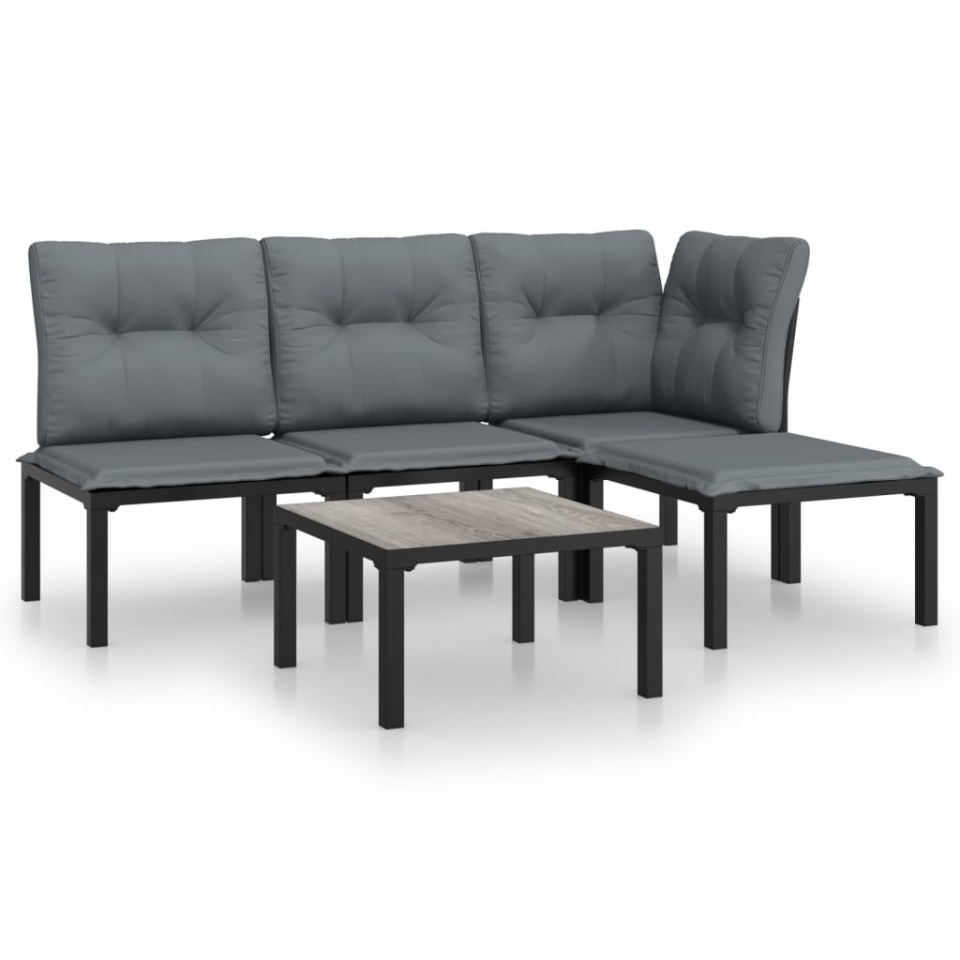 Set mobilier de grădină, 5 piese, negru/gri, poliratan - 1 | YEO