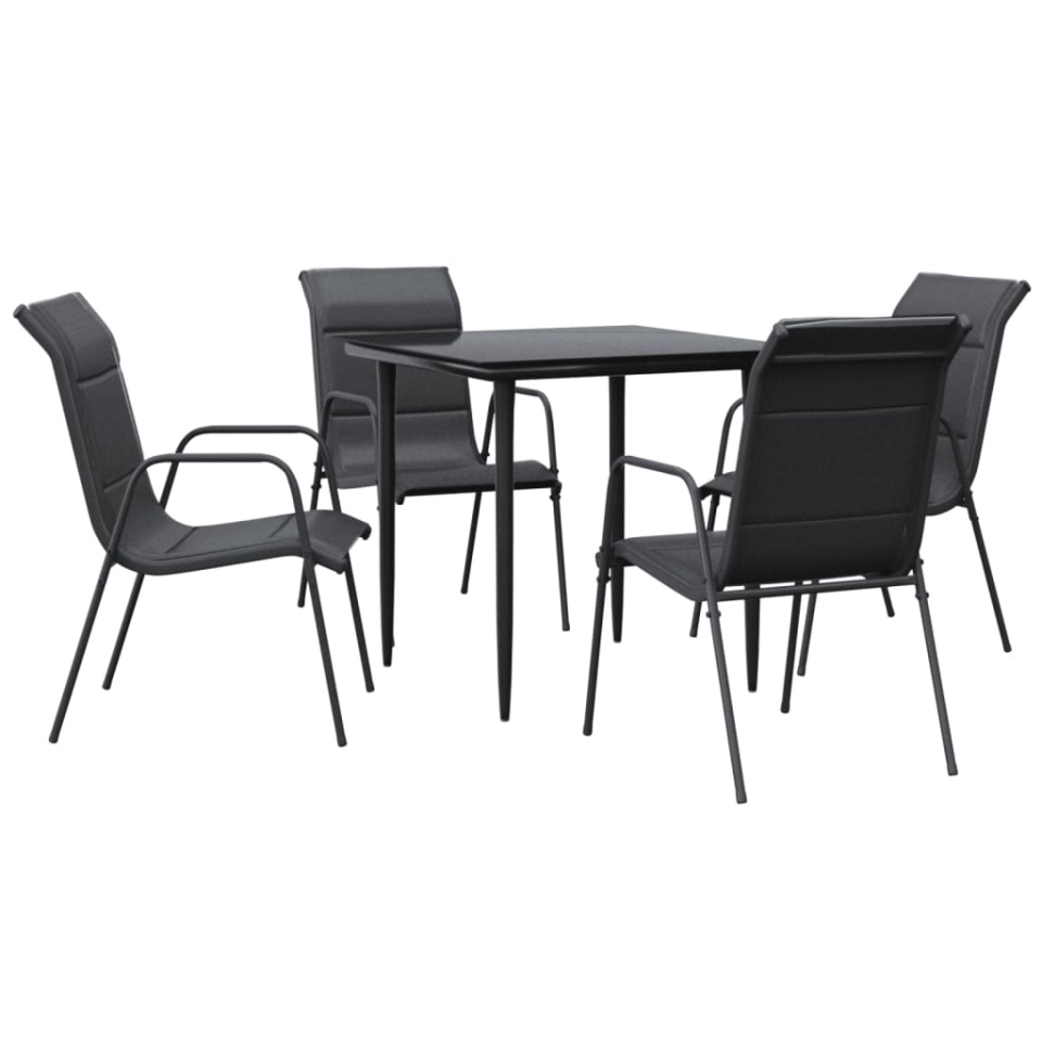 Set mobilier de grădină, 5 piese, negru, oțel și textilenă - 1 | YEO