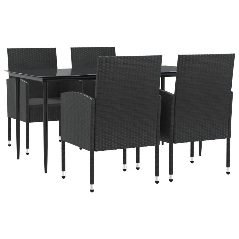 Set mobilier de grădină, 5 piese, negru, poliratan și oțel - 1 | YEO