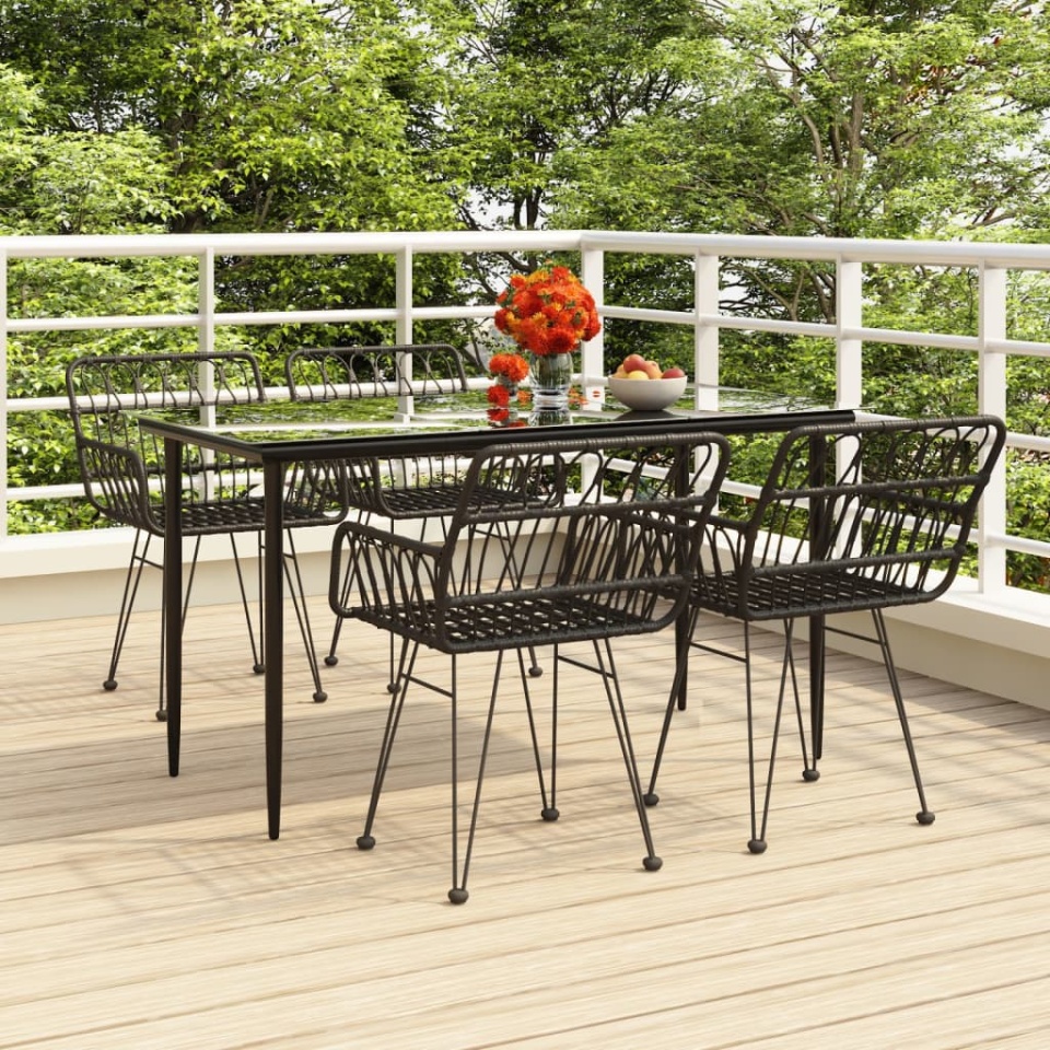 Set mobilier de grădină, 5 piese, negru, poliratan