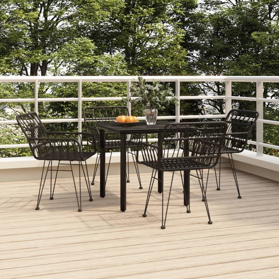 Set mobilier de grădină, 5 piese, negru, poliratan