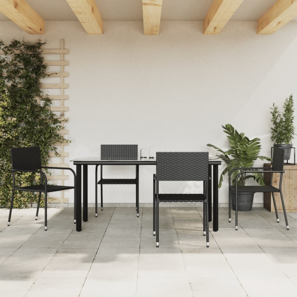 Set mobilier de grădină, 5 piese, negru, poliratan